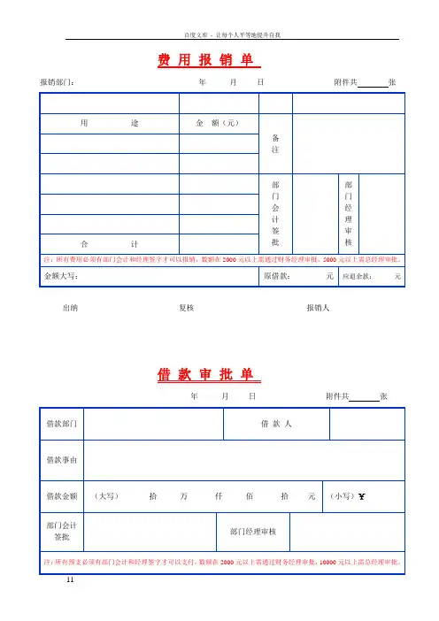 各费用报销单表格