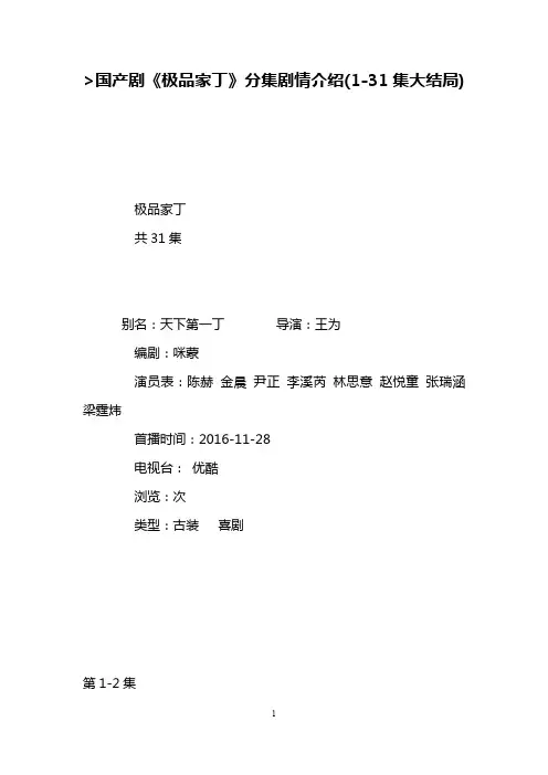 国产剧《极品家丁》分集剧情介绍(1-31集大结局)