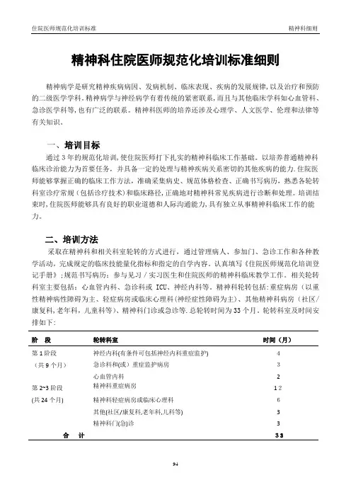 精神科住院医师规范化培训标准细则