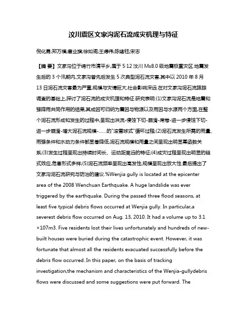 汶川震区文家沟泥石流成灾机理与特征