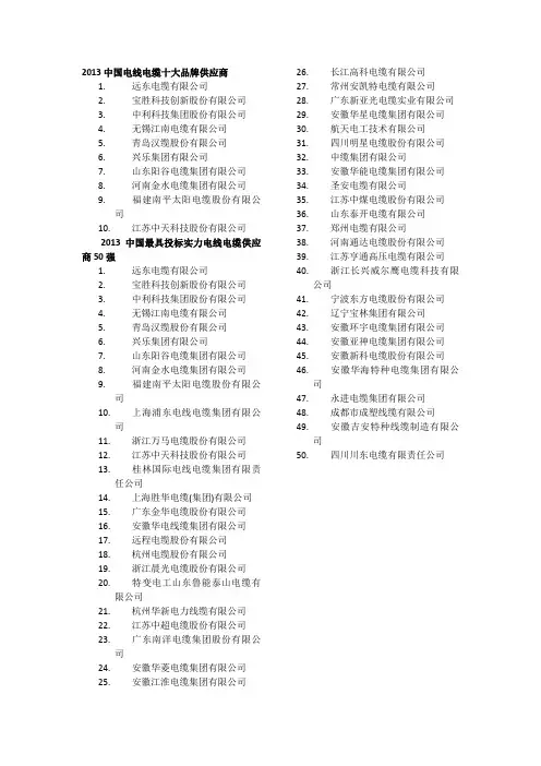 电线电缆排行