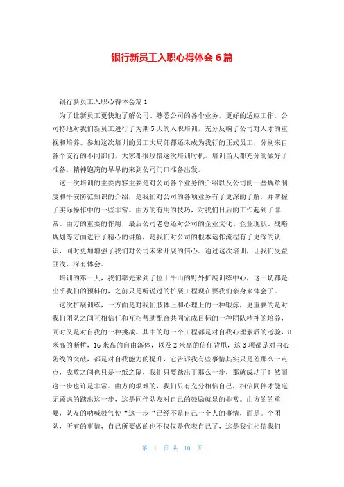 银行新员工入职心得体会6篇