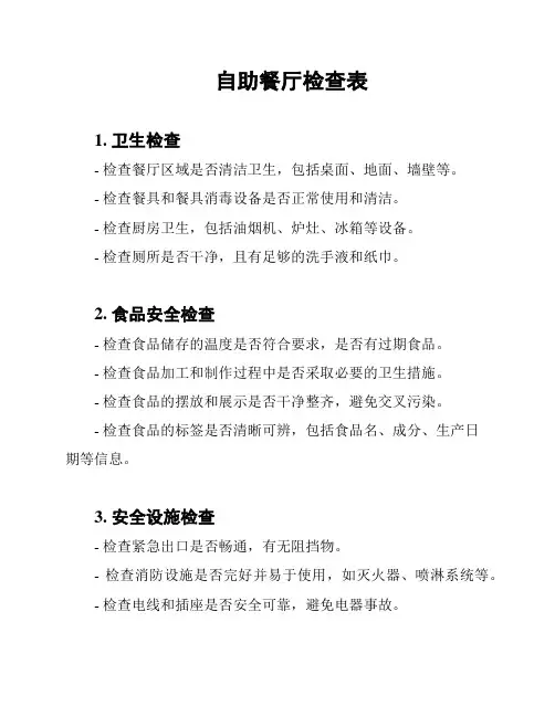 自助餐厅检查表
