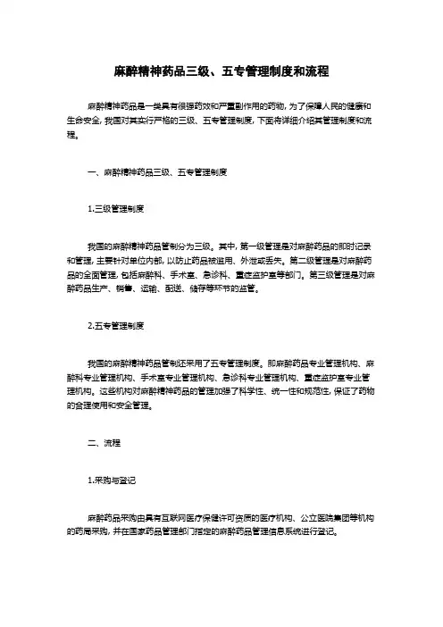 麻醉精神药品三级、五专管理制度和流程