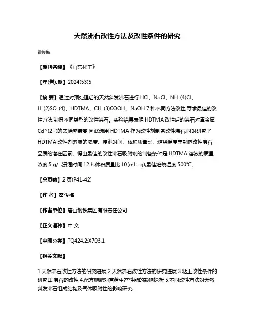 天然沸石改性方法及改性条件的研究