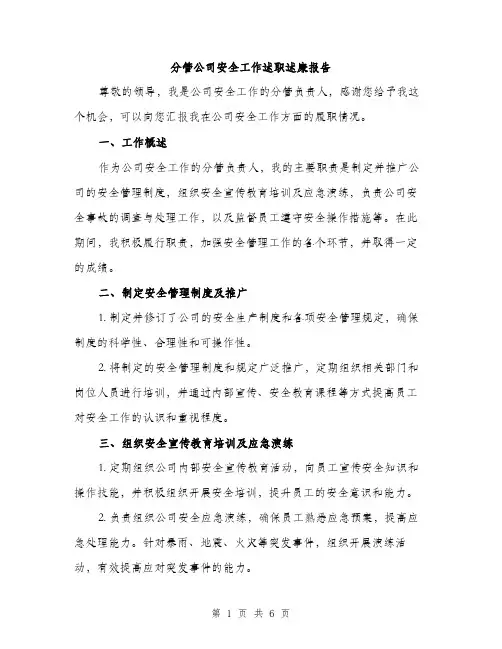 分管公司安全工作述职述廉报告（二篇）