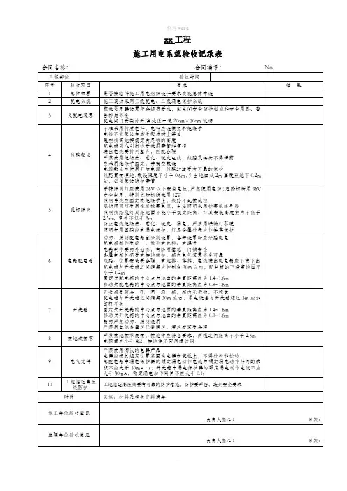 施工现场临时设施验收表