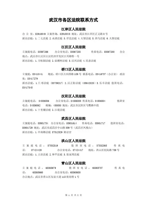 武汉市各区法院联系方式