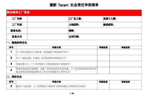 最新Target社会责任审核清单