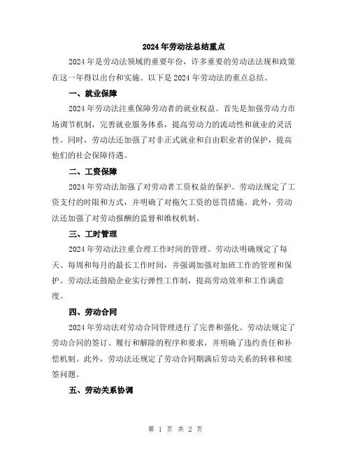 2024年劳动法总结重点