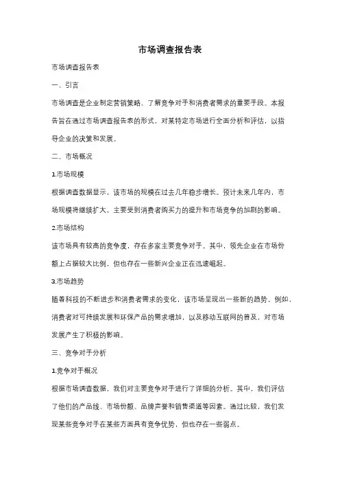 市场调查报告表