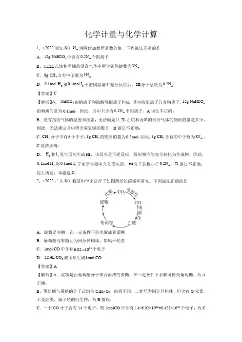 高考化学化学计量与化学计算分项训练(新高考解析版)