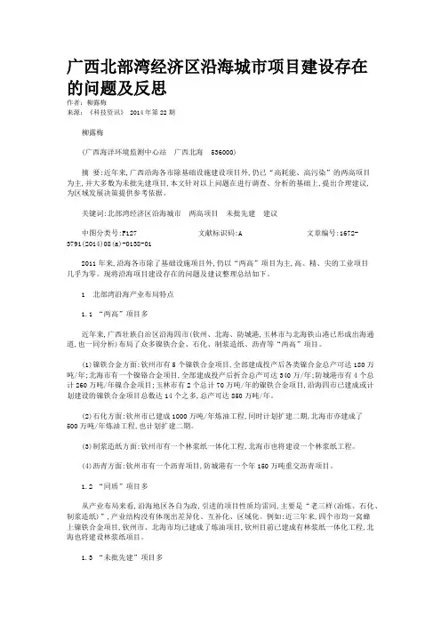 广西北部湾经济区沿海城市项目建设存在的问题及反思
