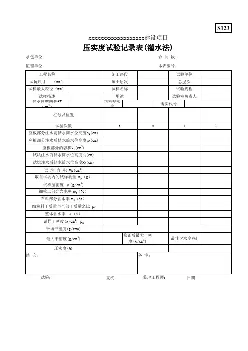压实度试验记录(灌水法)