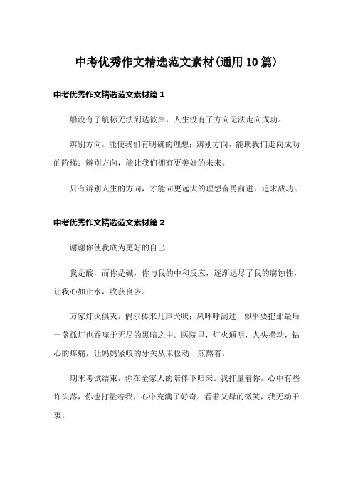 中考优秀作文精选范文素材(通用10篇)