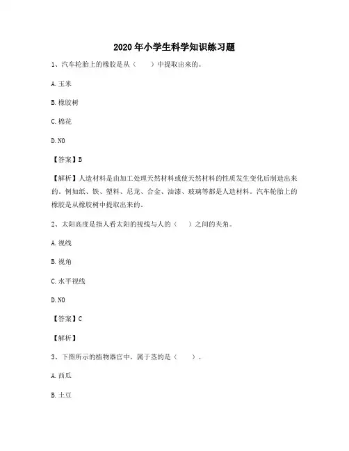 2020年小学生科学知识练习题2195