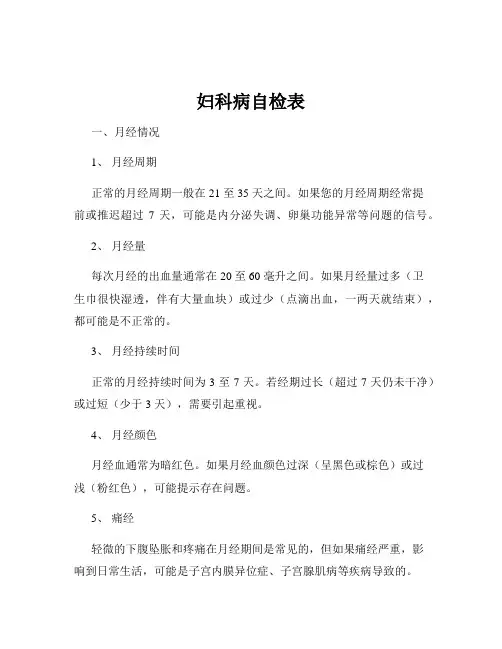 妇科病自检表