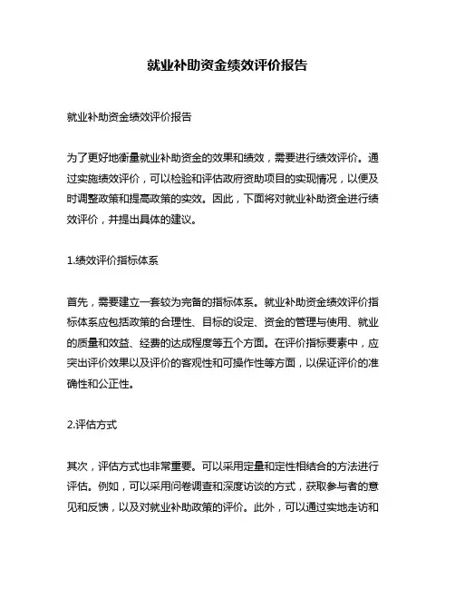 就业补助资金绩效评价报告