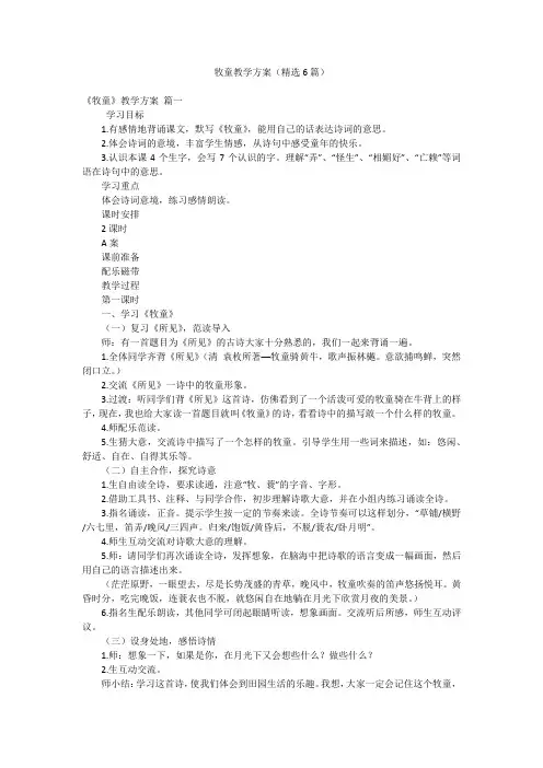 牧童教学方案(精选6篇)