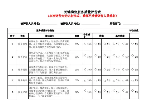 服务质量评价表 百度 