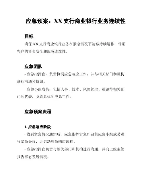 应急预案：XX支行商业银行业务连续性