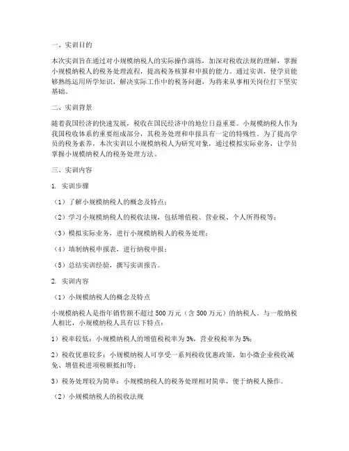 小规模纳税人的实训报告