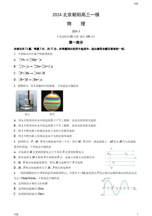 2024北京朝阳区高三一模物理试题及答案