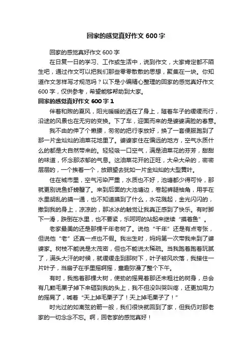 回家的感觉真好作文600字