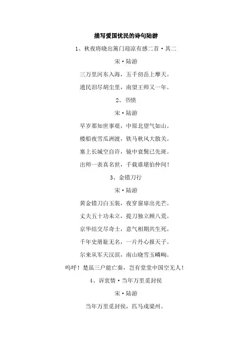 描写爱国忧民的诗句陆游
