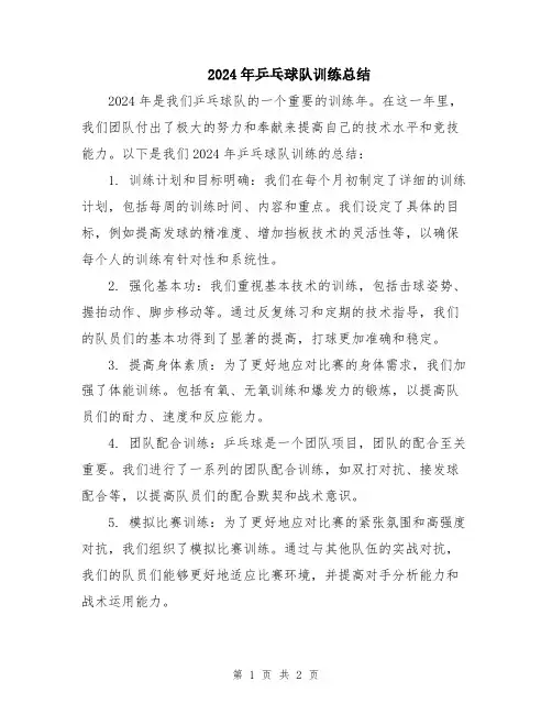 2024年乒乓球队训练总结