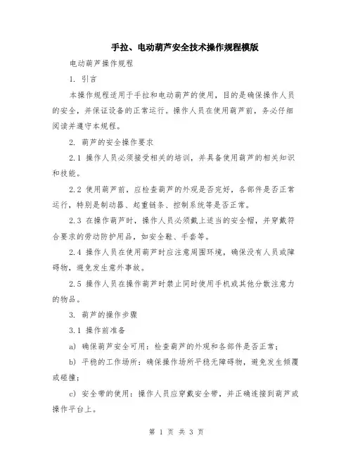 手拉、电动葫芦安全技术操作规程模版