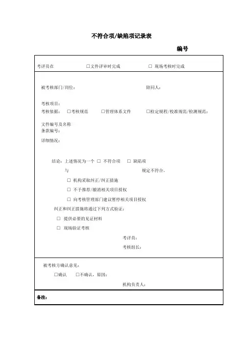 不符合项、缺陷项记录表