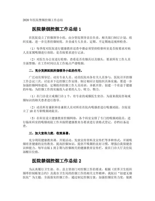 医院禁烟控烟工作总结