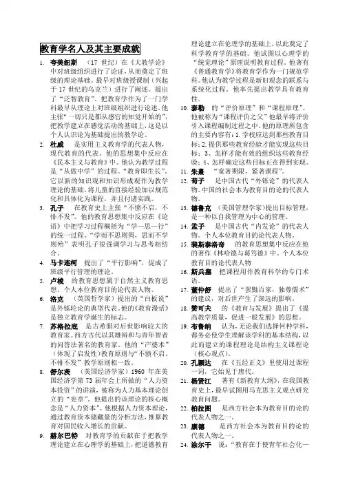 教育学、心理学名人及其主要成就