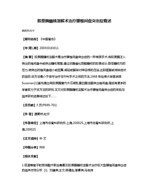 胶原酶髓核溶解术治疗腰椎间盘突出症概述