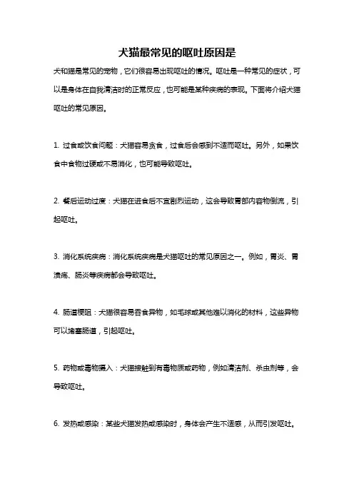 犬猫最常见的呕吐原因是