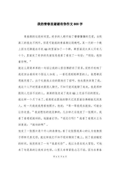 我的青春里谢谢有你作文800字