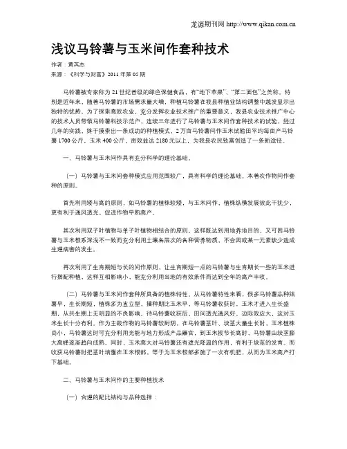 浅议马铃薯与玉米间作套种技术