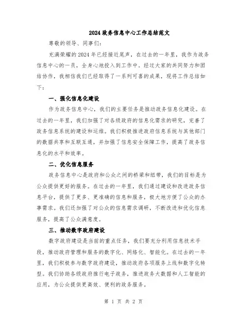 2024政务信息中心工作总结范文