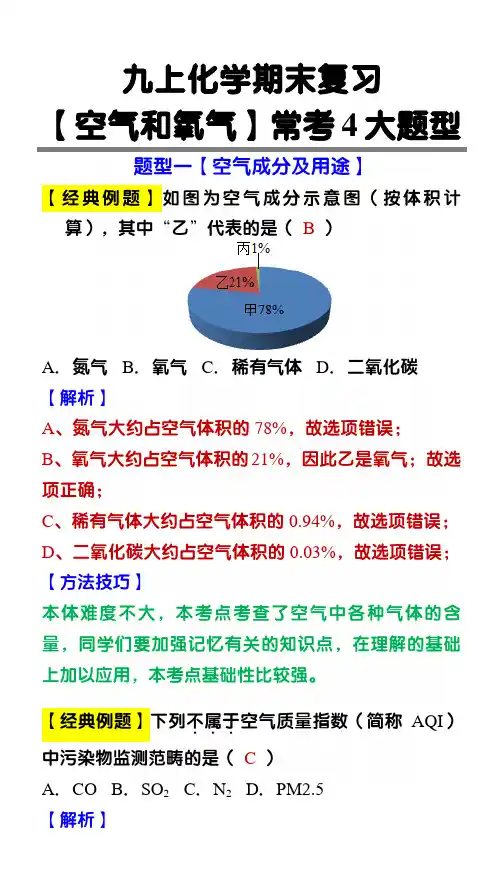 九年级上册化学【空气和氧气】常考4大题型