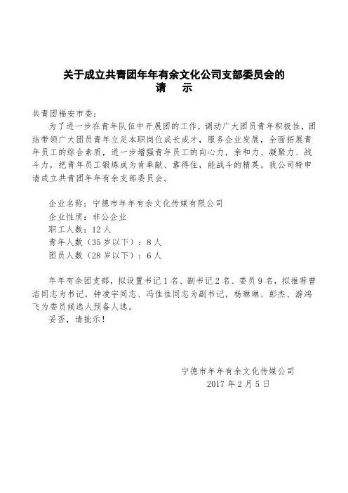 成立团支部的请示