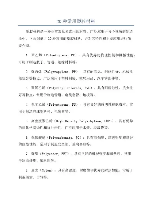 20种常用塑胶材料