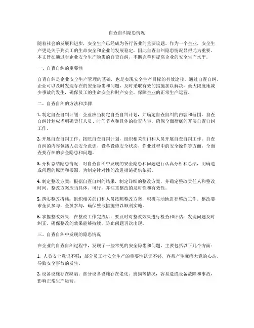 自查自纠隐患情况