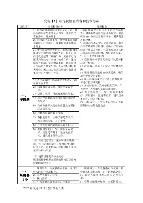 变电站设备巡视检查内容和技术标准