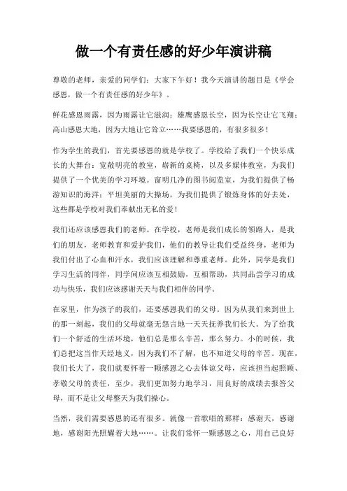 做一个有责任感好少年演讲稿三篇