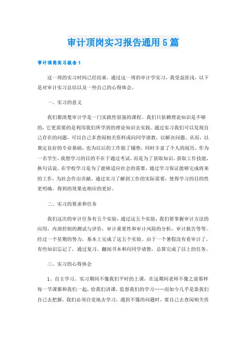 审计顶岗实习报告通用5篇