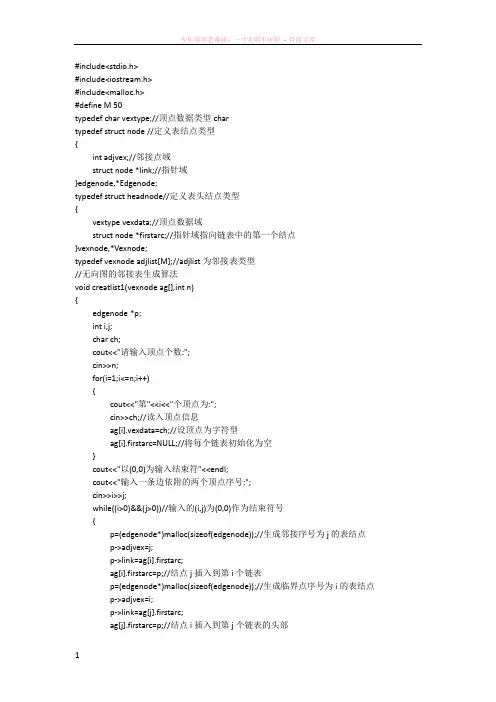 数据结构中有向图和无向图的c语言实现
