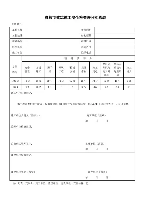 (完整版)成都市建筑施工安全检查评分汇总表