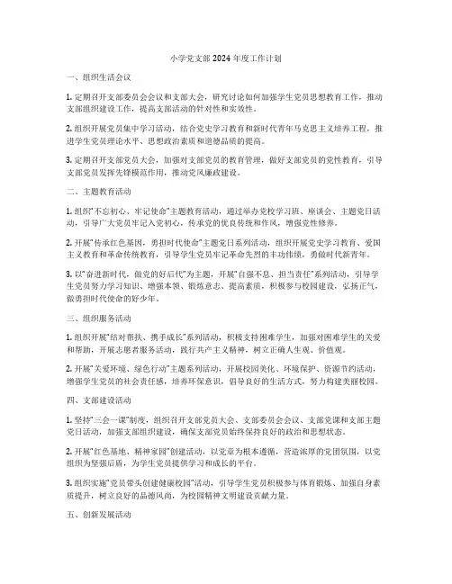 小学党支部2024年度工作计划