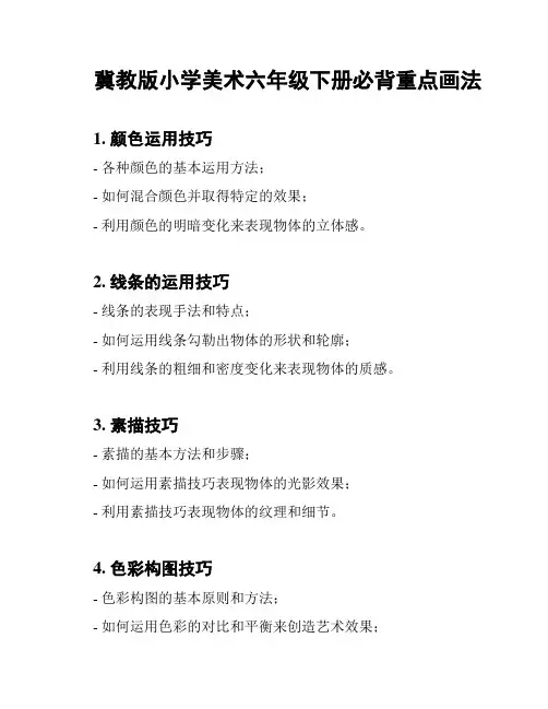 冀教版小学美术六年级下册必背重点画法